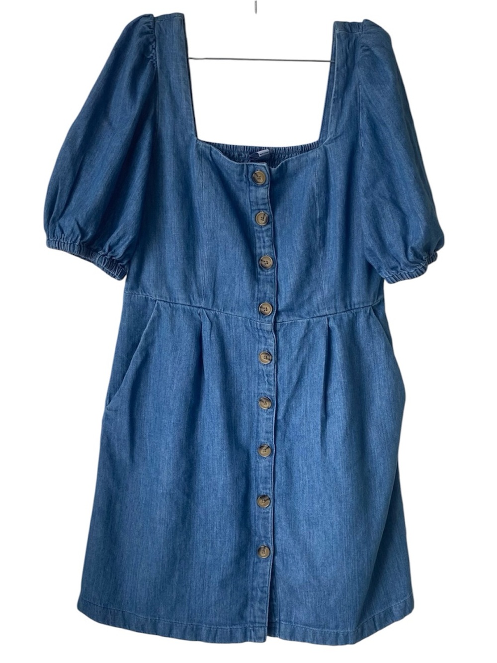 Old Navy Denim Button Front Dress Puff Sleeve Cottagecore Mini M - Picture 4 of 8
